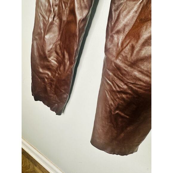 VEDA Brown Leather Trousers Zip Up Fly Button Closure Wide Leg Pants Size 4 - Picture 16 of 16